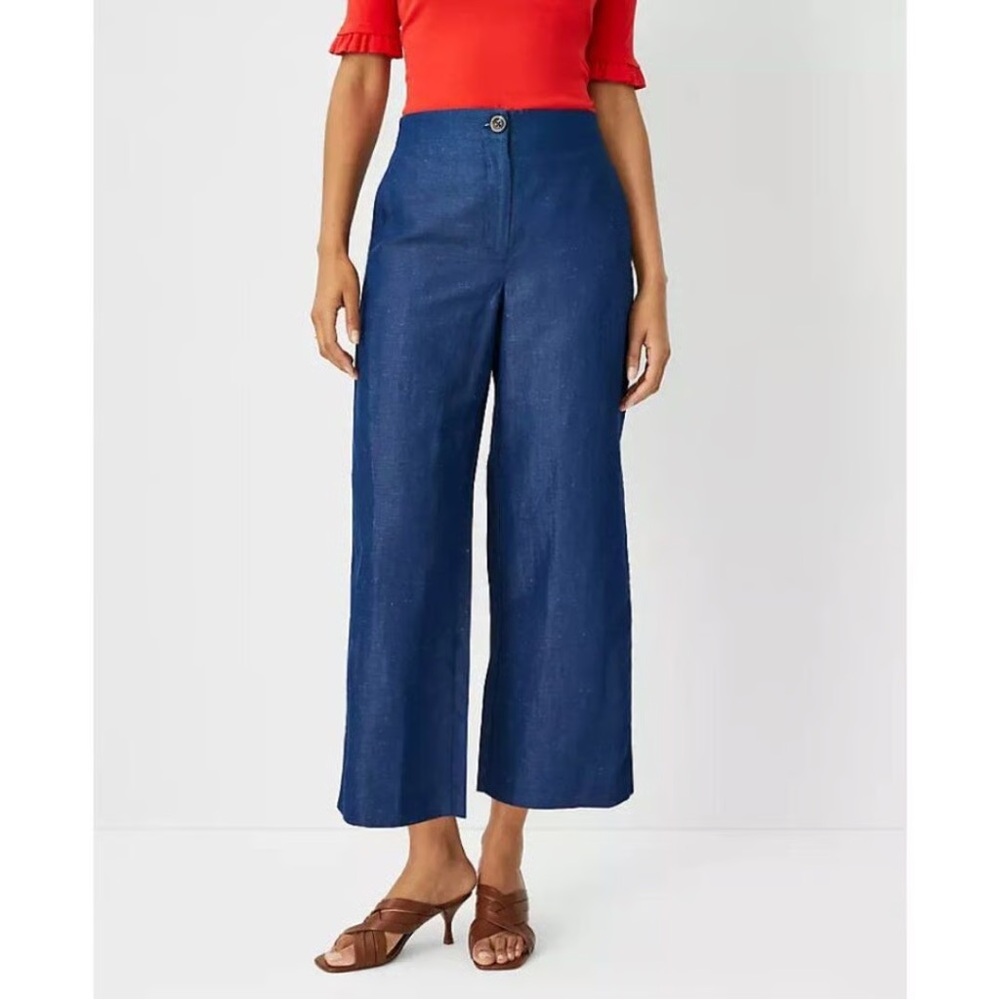 Ann Taylor The Kate Wide Leg Crop Pant in Chambray Linen Blend Size 4